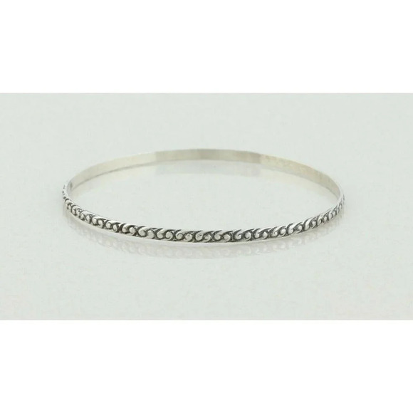 Sterling Silver Swirl Pattern Bangle Bracelet 8" inch Round 2 5/8" inch Diameter - Picture 1 of 6